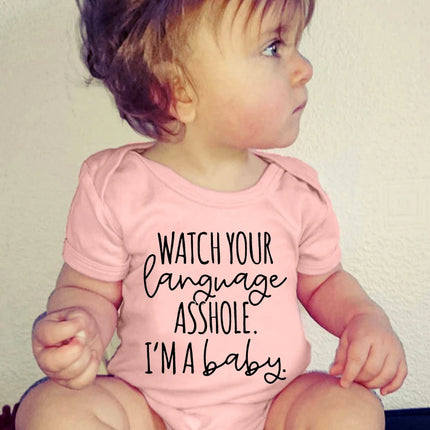 Watch Your Language I'm A Baby Newborn Letter Printed Romper  Harajuku Style Baby Boys Clothes Bodysuits Toddler Girls Jumpsuits