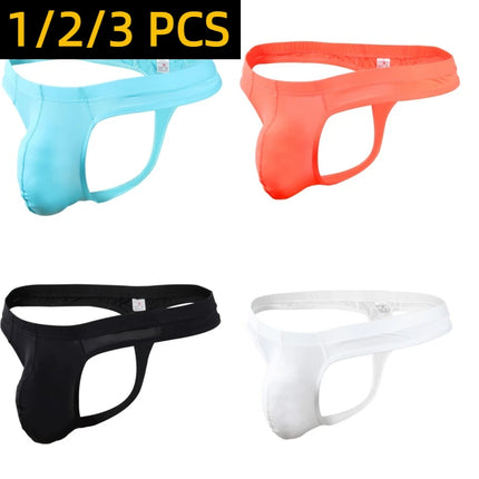 1/2/3 PCS Men Solid G Strings Thong Underwear Ice Silk Sissy Tanga Hombre Jockstrap Penise Bag Breathable Thin Men Underwear