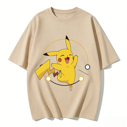 2026 New Summer Happy Pikachu Print T Shirt Unisex Loose Casual Tee for Men Women Kids Short Sleeve Tops Cute Pokemon Streetwear