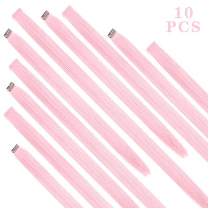 10 Packs Synthetic Straight Hair Colored Clip In One Piece Hair Extensions 22inch Rainbow Color Synthetic Clip In Hair Extension