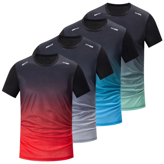 1/2/4/6-piece Men's Seasonal Sports Style Gradient Quick-Drying Multi-Color Short-Sleeved Top Casual Running Black Shorts Set