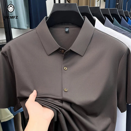 Summer Men Short Sleeve Button Up Shirt Ice Silk Casual Business Formal Shirt Breathable Wrinkle Free