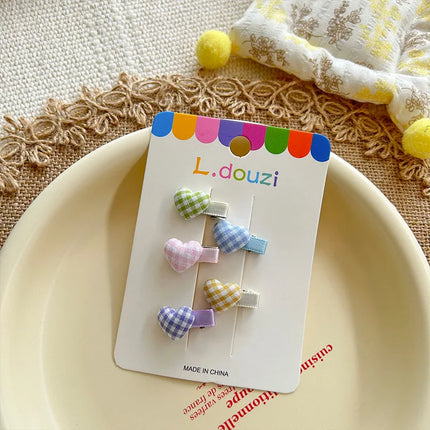 4pcs/Set Cute Candy Color Heart Plaid Girl Hair Clips Korean Exquisite Children Mini Small Hairpin Fresh Sweet Princess Headwear
