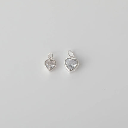 1PC Solid 925 Sterling Silver Zircon Heart Charm Pendant for DIY Bracelet Necklace Making Fine Jewelry Finding