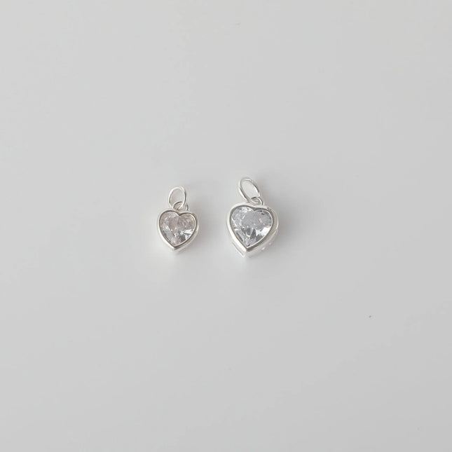 1PC Solid 925 Sterling Silver Zircon Heart Charm Pendant for DIY Bracelet Necklace Making Fine Jewelry Finding