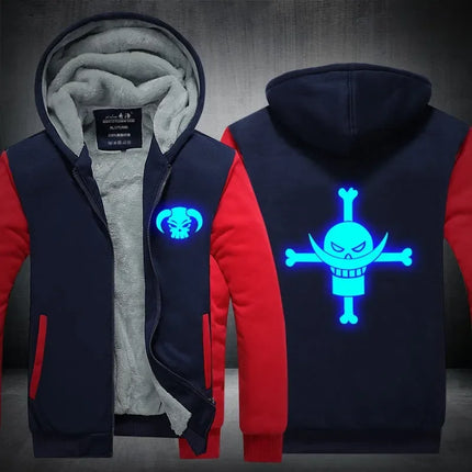 Luffy Men Jackets Streetwear Printed At Night Sweatshirts One P Thicken Fleece Hoodies Homme Winter Clothes Keep Warm Hoodie