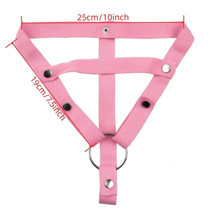 Pink Male Penis Ring Chastity Cage Auxiliary Belt Anti-off Device Elastic Belt Adjustable Underwear Rope Scrotum Ring Sex Toy