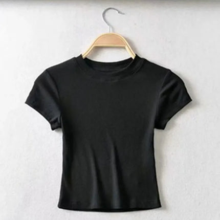 Summer Sexy Women's O-neck Short-sleeve T-shirt Slim Elastic Skinny Crop Tops