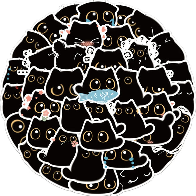 40/80pcs Kawaii Black Cat Stickers Scrapbook Luggage Motorcycle Laptop Refrigerator Cute Animal Decal Sticker for Kids Gift