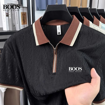 New Men's High-Quality Knitted Short-Sleeved Polo Shirt, Summer Korean Version, Fashionable and Casual, Silky and Breathable Top