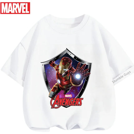 Kids Marvel Iron Man Avengers T-Shirt Boys Girls Summer Superhero Daily Wear 2026 New Anime Clothes