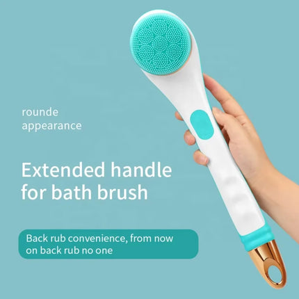 Electric Bath Brush Long Handle Body Scrubber Waterproof Shower Brush with Replaceable Heads for Back Feet Body Cleaning Massage