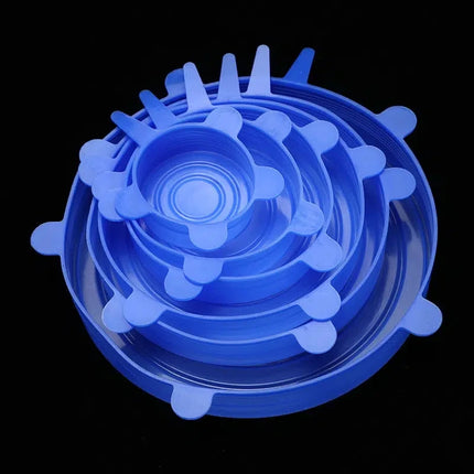 6pcs silicone lid universal fresh-keeping cover round rectangular sealed bowl lid leftover refrigerator cling film set mold