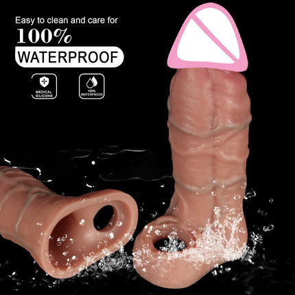 New Realistic Penis Sleeve Soft Condom Penis Extender/Enlargement Hollow Cock Cover Adult Sex Toys Women Men Gay Masturbador 18+