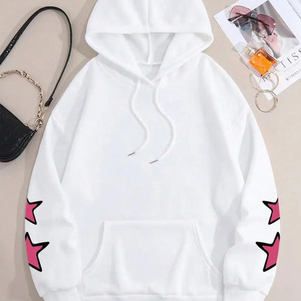 Spider Star Printed Hoodies Street Sporty Women Sweatshirts Comfortable Crewneck Pullover Loose Fleece Female Tops Clothes