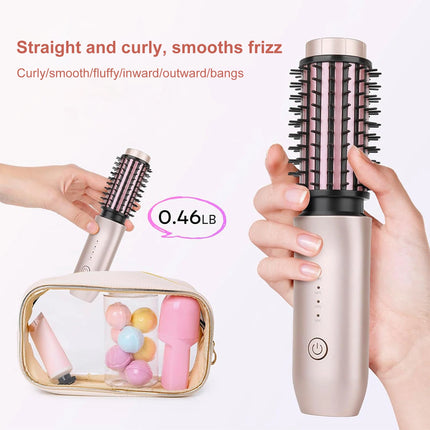 Cordless Hair Straightening Comb Curling Wand USB Charging Curling and Straightening Multi-speed Temperature Adjustment