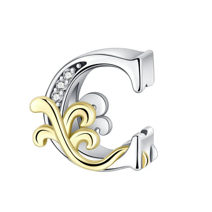 925 silver 26 letters retro fashion golden pendant fit original bracelet charm beads necklace Diy female jewelry