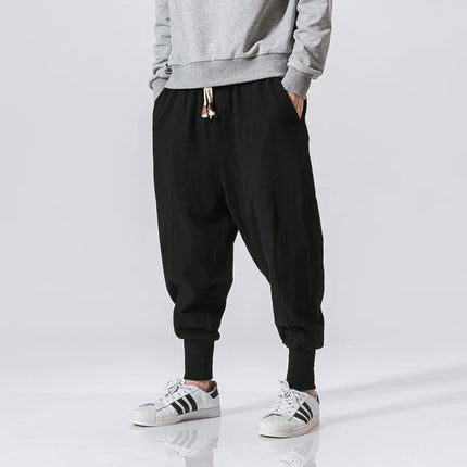 2025 New Trendy Men Harem Pants Loose Oversized Style Cotton and Linen High Quality Jogger Sweatpants Casual Male Trousers