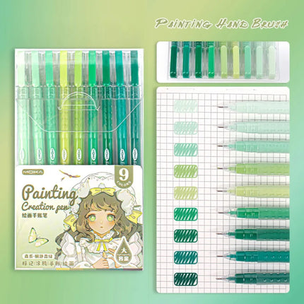9-Colors Highlighter Set Watercolor Pen Scrapbook Marker Pen Drawing Painting Graffiti Colour Pen Art Stationery