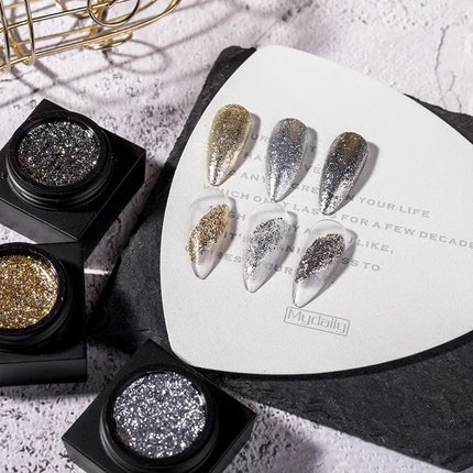 Reflective Glitter Gel Polish Mirror Chrome Effect Gold Silver Black UV Cured Long Lasting Shiny Salon Home DIY Nail Art