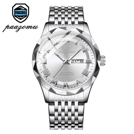 PAAZOMU Sport Original Men Clock Quartz Date Week Luxury Man Wristwatch Waterproof Luminous Stainless Steel Men's Watches Reloj