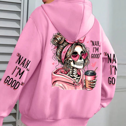 I'm Good Coffee Skull Funny Printing Womens Hoodie Loose Jogging Pullovers Fleece Autumn Sportswear Casual Y2K Unisex Hoody