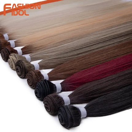 FASHION IDOL 26 inch Yaki Straight Hair Extensions Salon Synthetic Hair Bundles High Temperature Fiber Ombre Blonde Fake Hair