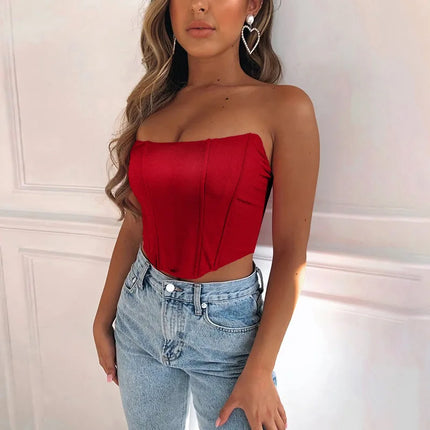 Sleeveless Off-Shoulder Velvet Fashion Sexy Corset Crop Top Vest Women's Underwear Backless Bustier Top Solid