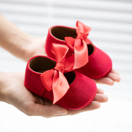 Newborn Baby Girls Dress Shoes Bowknot Ribbon Princess Infant Toddler Rubber Non-slip Flat First Walkers Crib Shoes Mary Jane