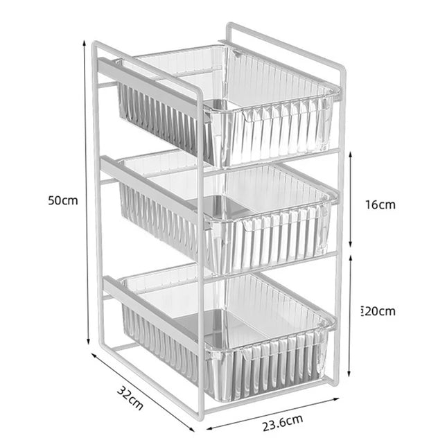 1-3 Tier Under Sink Organizer Pull Out Cabinet Storage Rack Sliding Shelf with Clear Drawers for Kitchen Bathroom Storage Rack