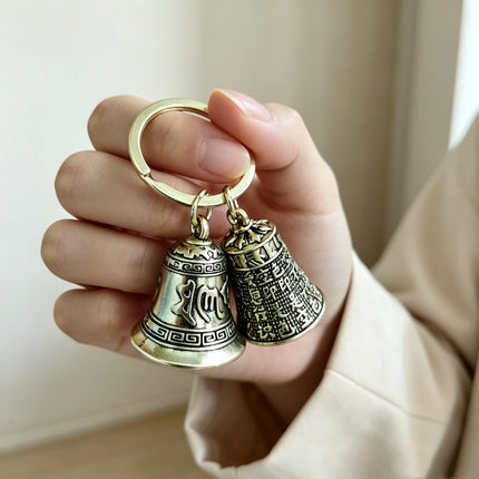 Retro Fashion Six-Character Carved Bell Keyfob Portable Keychain Pendant Car Bag Decor Creative Party Gift