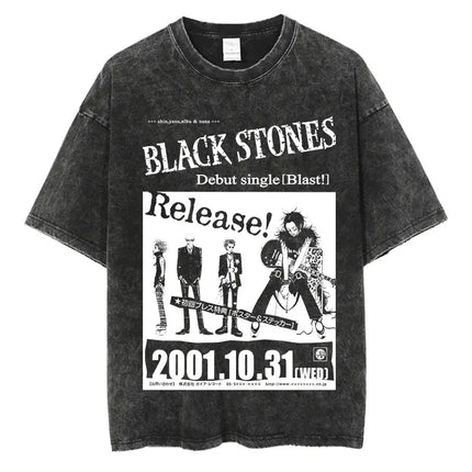 Japanese Anime Nana Osaki Print Vintage Washed T-shirt Harajuku Streetwear Graphic T-Shirt Summer Short Sleeve Cotton T-shirt