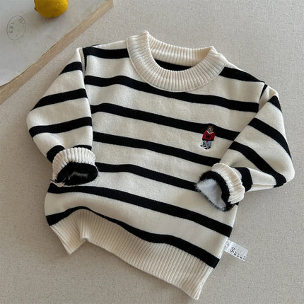2025 Winter Girls Boys Casual Cute Embroidery Bear Thick Warm Fleece Knitting Sweaters Four Colors