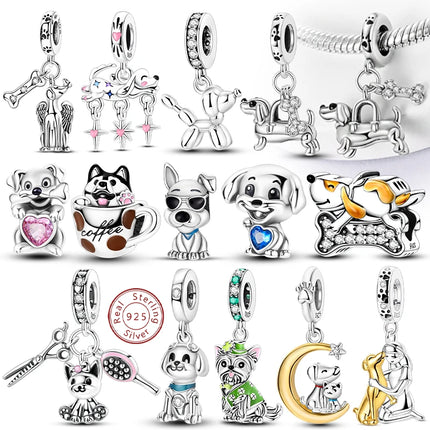 Original 925 Sterling Silver Charm Bead Balloon Poodle Cute Puppy Heart Charm Fit Bracelet Bangle Pendant Women DIY Jewelry Gift