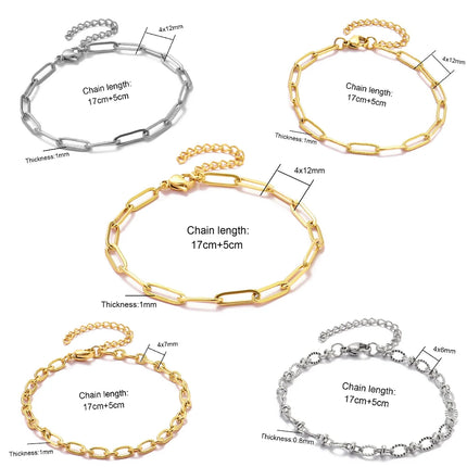 5pcs/Lot 17-22cm Stainless Steel Paperclip Cross Link Chain Bracelet Women Handmade DIY Charm Fashion Jewelry Making