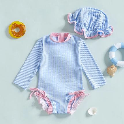 Baby Girl Swimsuit Baby Girls Long Sleeve Swimsuit Romper with Hat Bathing Suit Beach Rash Guard