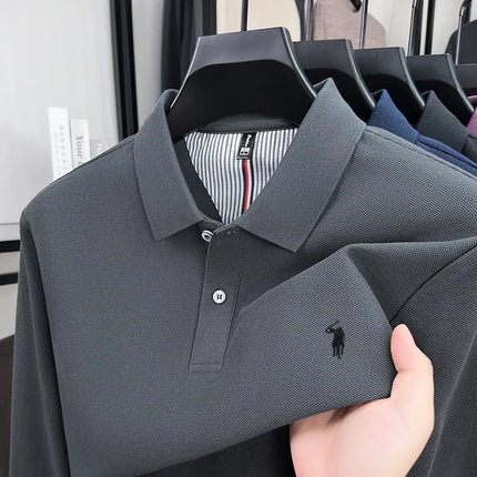 100% pure cotton autumn and winter men's fashion sports brand embroidered pony long-sleeved polo shirt business casual T-shirt