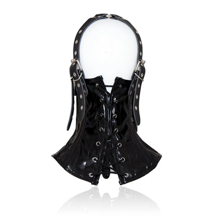 PU Leather Neck Corset Collar Restraint Bondage Locking Roleplay Face Cover Mouth Slave Adult Sex Toys for Couples SM Costume