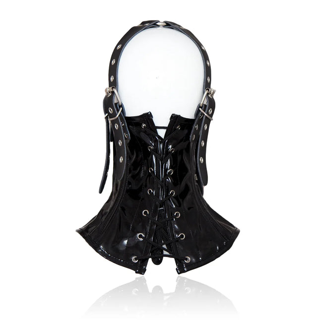 PU Leather Neck Corset Collar Restraint Bondage Locking Roleplay Face Cover Mouth Slave Adult Sex Toys for Couples SM Costume