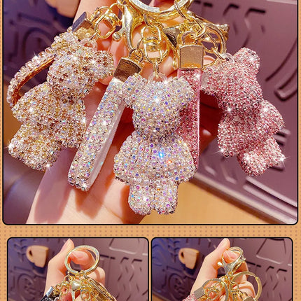 Cute Rhinestones Tassel Bear Keychain Couple Keychain Girl Decoration Small Pendant Car Key Ring Student Bag Pendant