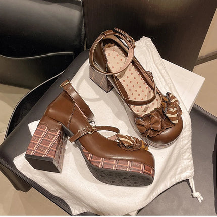Design Style Butterfly-knot Women Lolita Pumps Shoes Fashion Ladies Platform Thick Heel Dress Leather Mary Jane Shoes