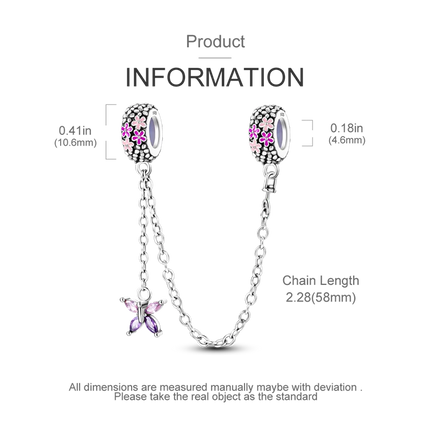 Sparkling Clear Silver Safety Chain 925 Sterling Silver Safety Chain Charm Beads Fit Original Bangle Bracelet DIY Jewelry