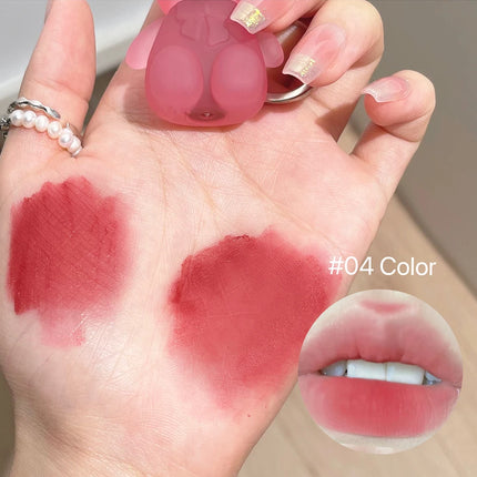 Cute Bear Velvet Lip Mud Keychain Matte Nude Red Lip Gloss Autumn Winter Non-stick Cup Lipstick Waterproof Lasting Lips Makeup