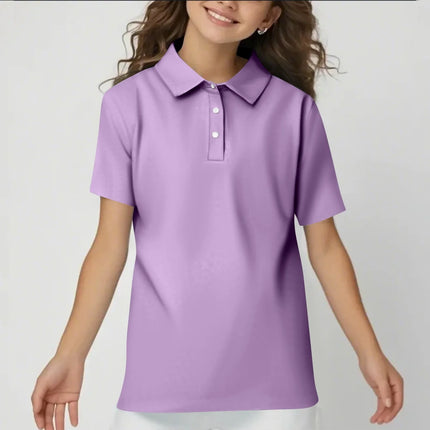 Children's Solid Color Polo Shirt Fashion Sports T-shirt Girl Lapel Casual And Comfortable Short Sleeves Tops