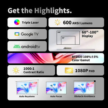 Wupro G3 UST 4k GTV Projector TriColor DLP Laser Native 1920P FHD Global Version Home Cinema Dolby Vision Portable Smart Theater