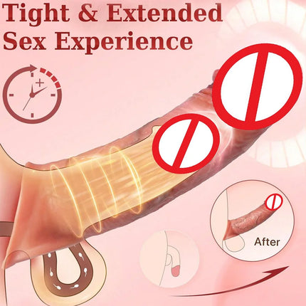 Vibrator for Men Penis Enlargement Sleeve Cock Header Enlargement Extension Enhancement Men Silicone Condom Sex Toy