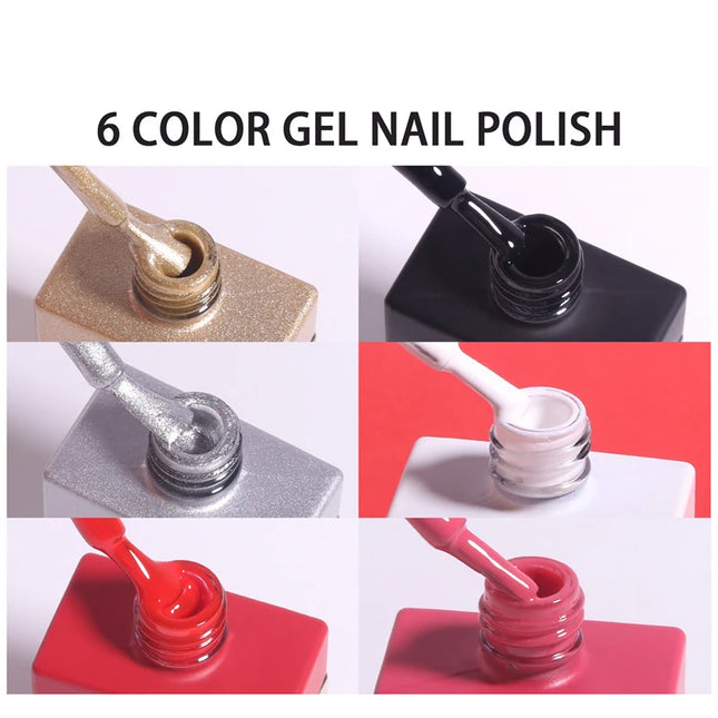 6PCS Nail Polish Not Set New Years Semi Permanent Hybrid Black Red Color Gel Polish Valentine's Popular Christmas Solid Color