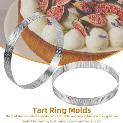 Tart Ring Set, 3-12Pcs Perforated Stainless Steel, Food Grade Nonstick Reusable EasyClean, Cake Rings Pastry Molds, Baking Tools