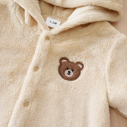 Newborn Baby Romper Winter Flannel Beige bear Hooded ears long sleeve Unisex Baby Pajamas 0-18 months Comfort Clothes