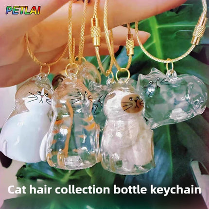 Cat hair creative accessories pet hair keychain cat pendant bottle collector memorial collection keychain hair storage bottle